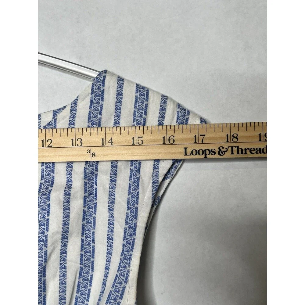 Merona Dress Women Size Small Blue White Striped Belted Pockets Cap Sleeve